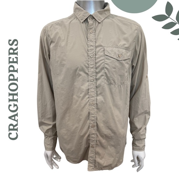 🛍️3/$40 Craghoppers Lightweight Anti-Insect Shirt Beige Long Sleeve   Large - Picture 1 of 6